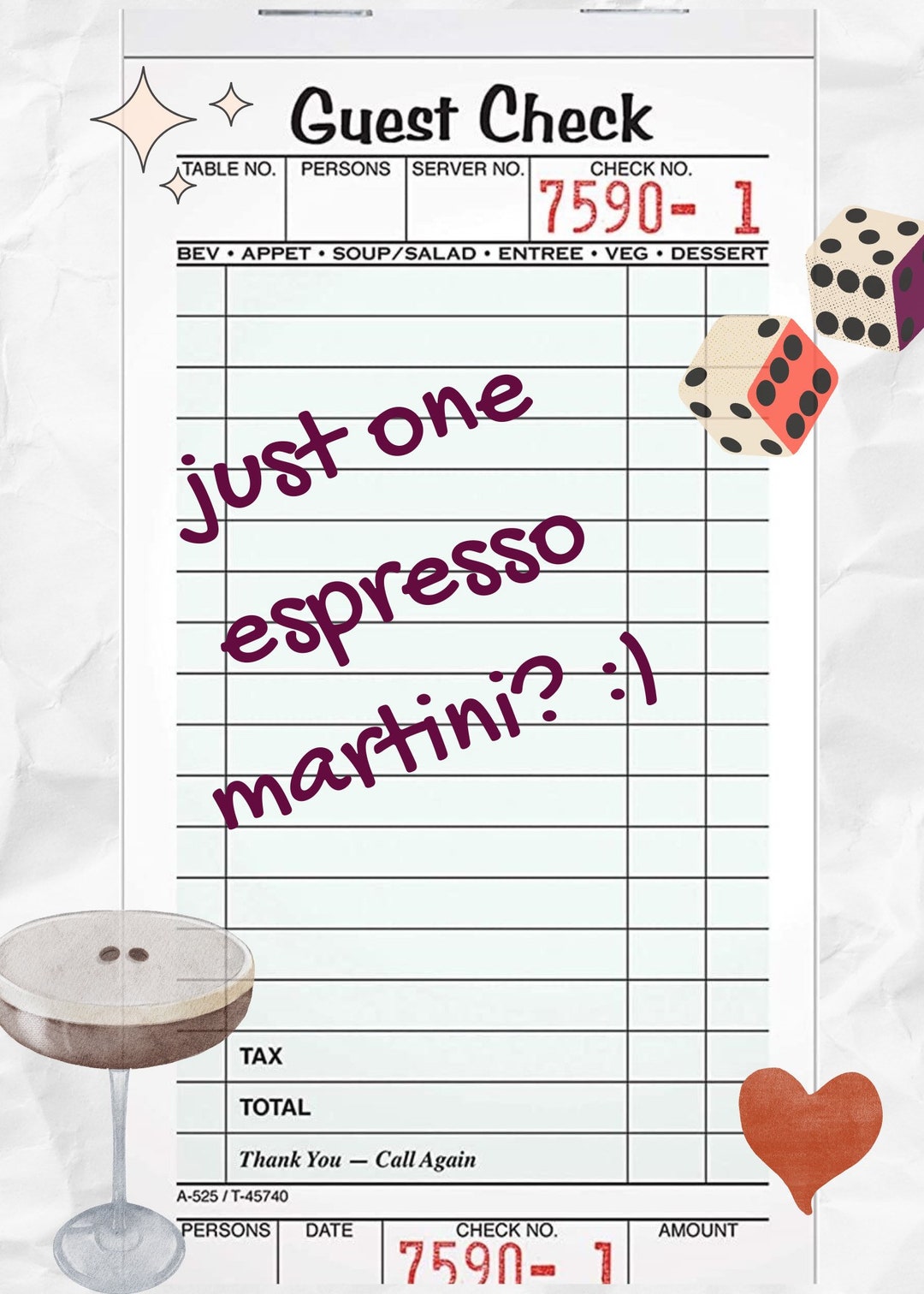 Espresso Martini Print, Bar Cart, Guest Check, Espresso, Cocktail Print, Vintage, Birthday