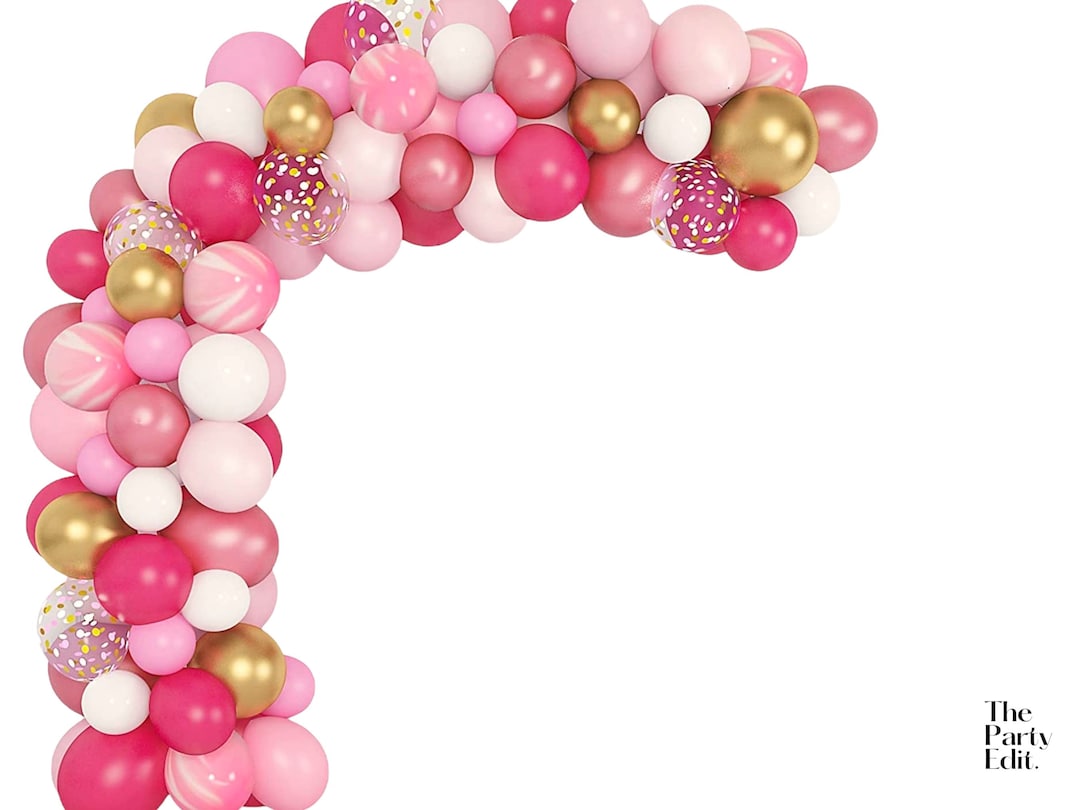 Pink Gold and Confetti Balloon Garland Arch Kit, 140 PC, Hot Pink