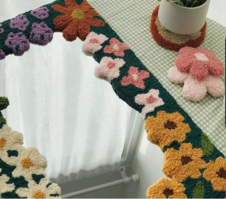 Punch Needle Tufting Spring Floral Mirror / Beginner Kit with Yarn All Materials Included image 3