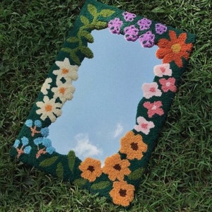 Punch Needle Tufting Spring Floral Mirror / Beginner Kit with Yarn All Materials Included image 1