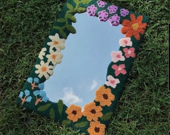 Punch Needle Tufting Spring Floral Mirror / Beginner Kit with Yarn All Materials Included