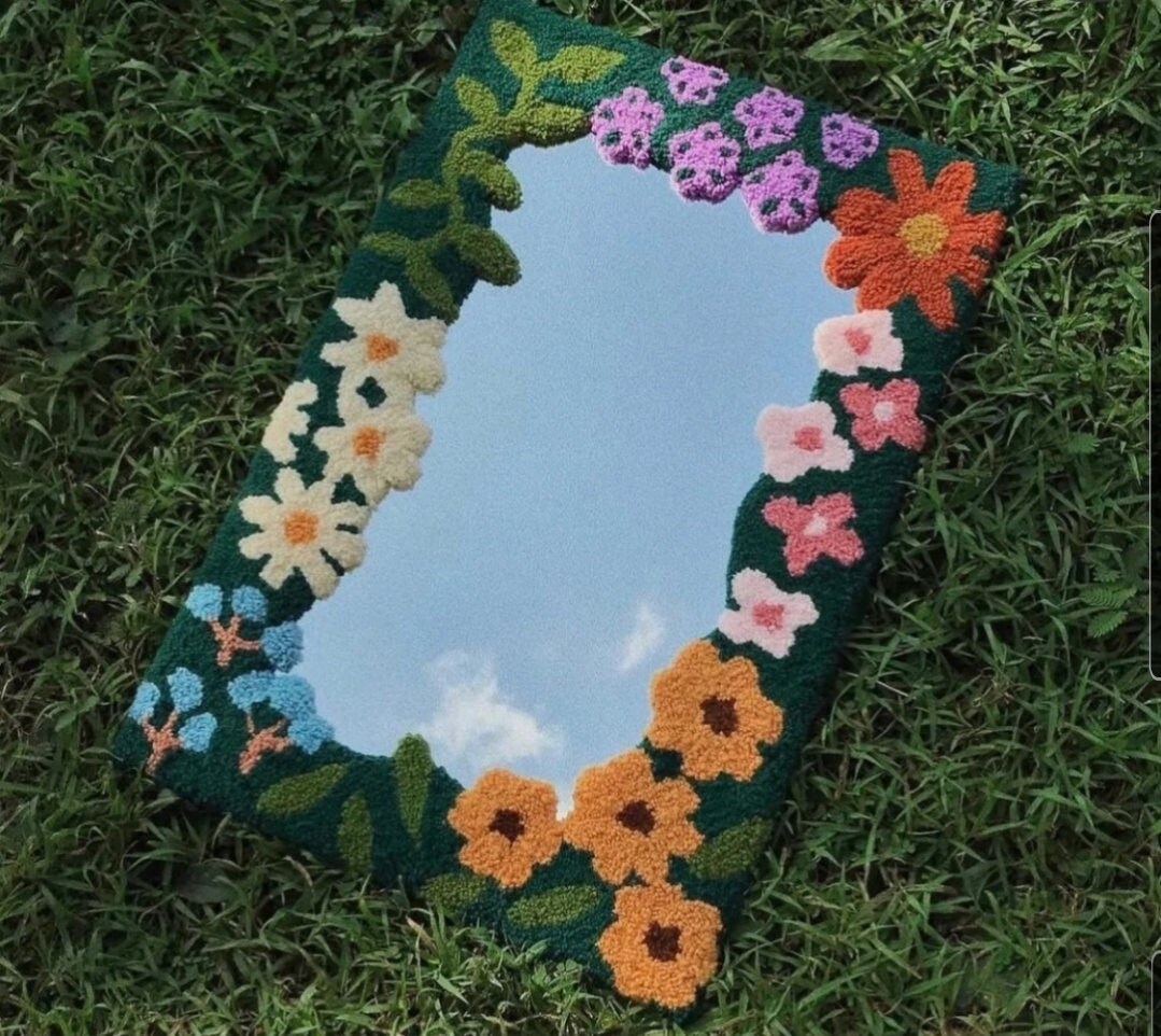 Punch Needle Tufting Spring Floral Mirror / Beginner Kit with Yarn All Materials Included