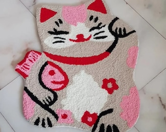 Tufted Punch Needle Lucky Cat Chinese New Year/Beginner Punch Needle Kit with Yarn/All Materials Included