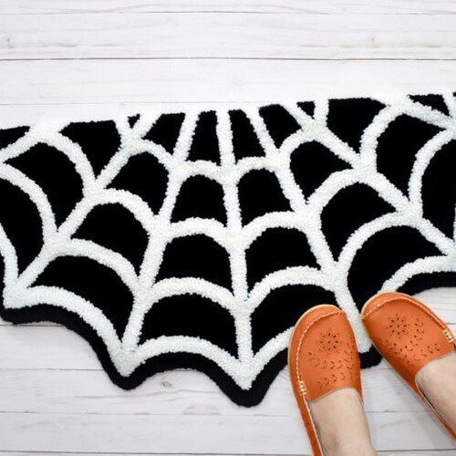 Halloween Black Spider Web Punch Needle Rug Kit | Spooky Home Decoration | FREE SHIPPING