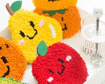 Punch needle Fruit Coasters room decor (Finished Product) / Available in DIY Kit