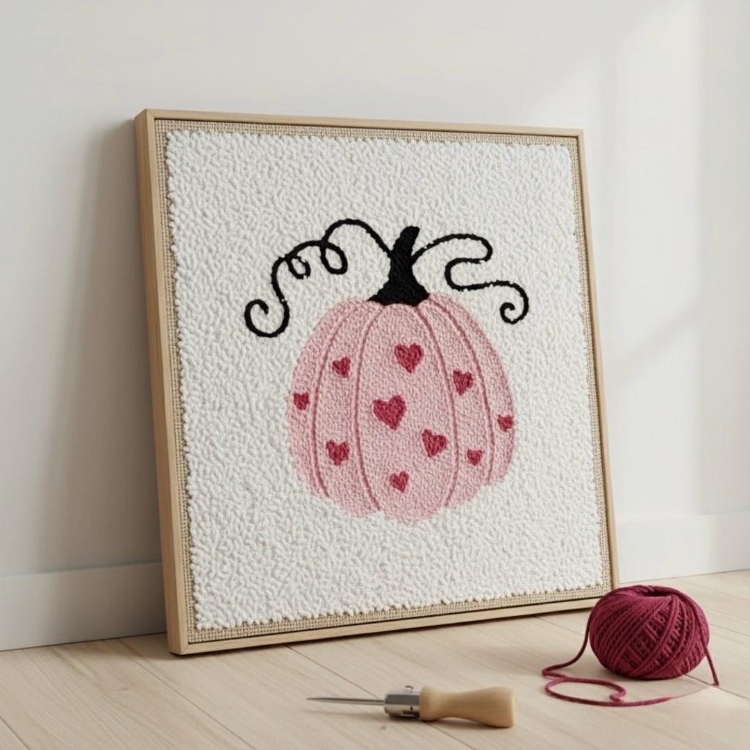 Pink Heart Pumpkin Punch Needle Art - Cozy Fall Decor/ Beginner Kit DIY ...