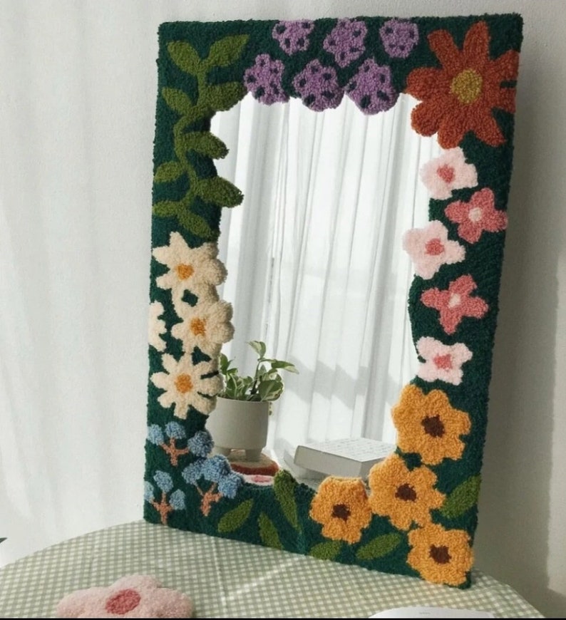 Punch Needle Tufting Spring Floral Mirror / Beginner Kit with Yarn All Materials Included image 2