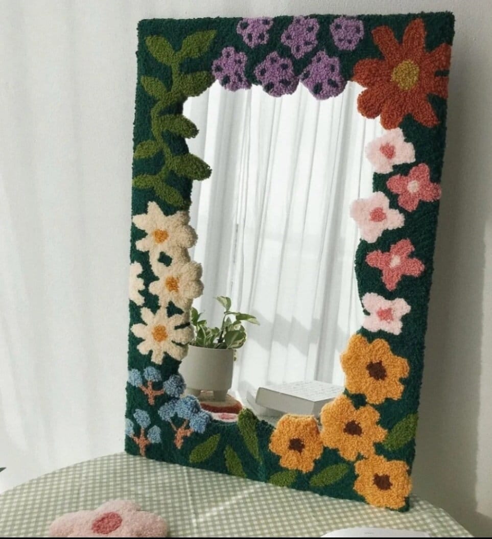 Punch Needle Tufting Spring Floral Mirror / Beginner Kit With Yarn