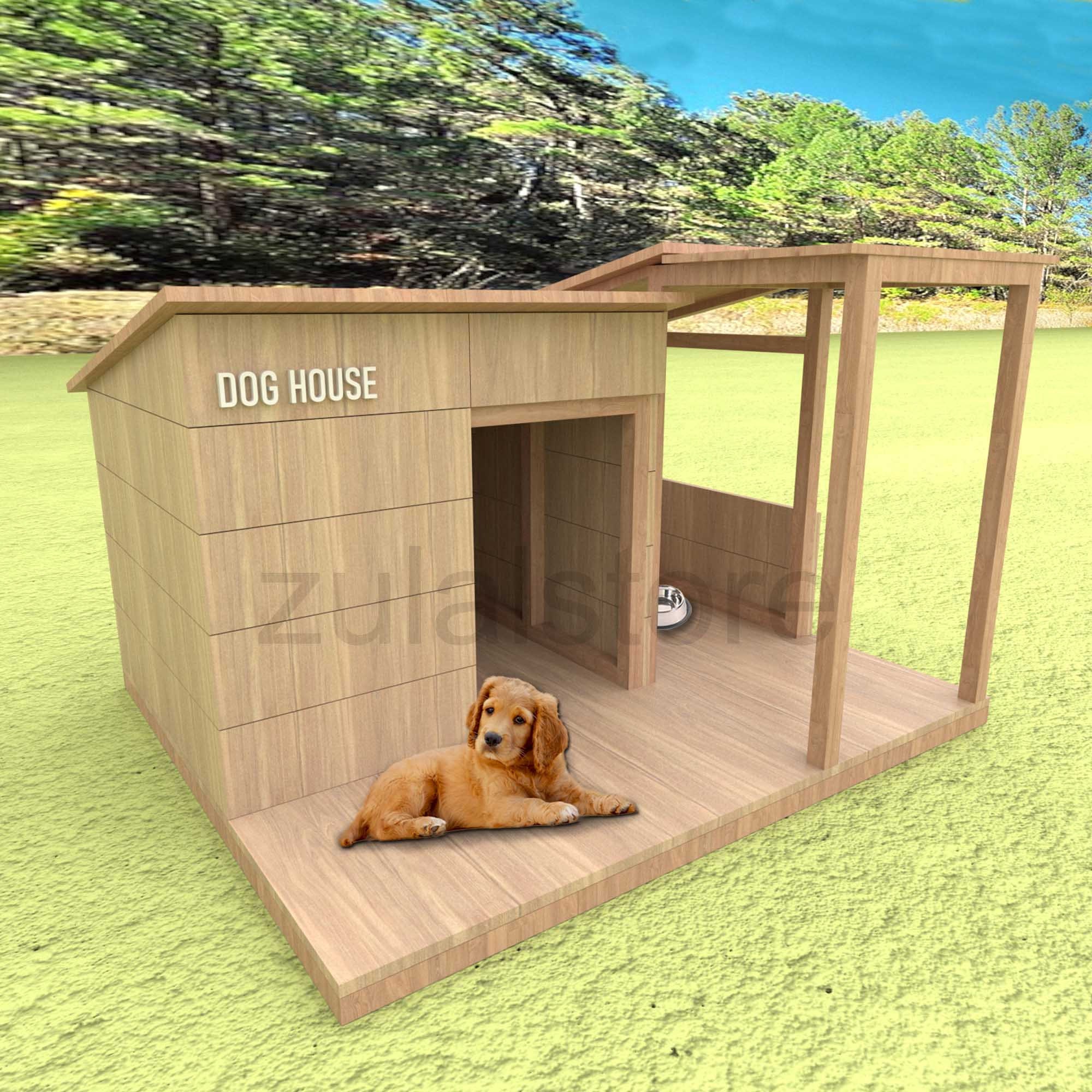 Large Doghouse Wood Plans Modern Kennel Porch Crate Outdoor - Etsy