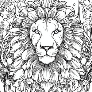 Lions and Flowers Adult Coloring Book Pages - Group of 4 - Etsy