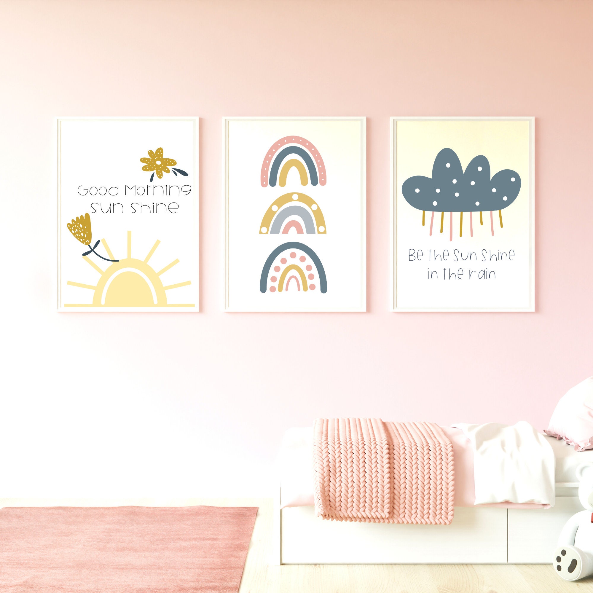 Rainbow and Flower Bedroom Decor Kids Printable Wall Decor Girls Wall