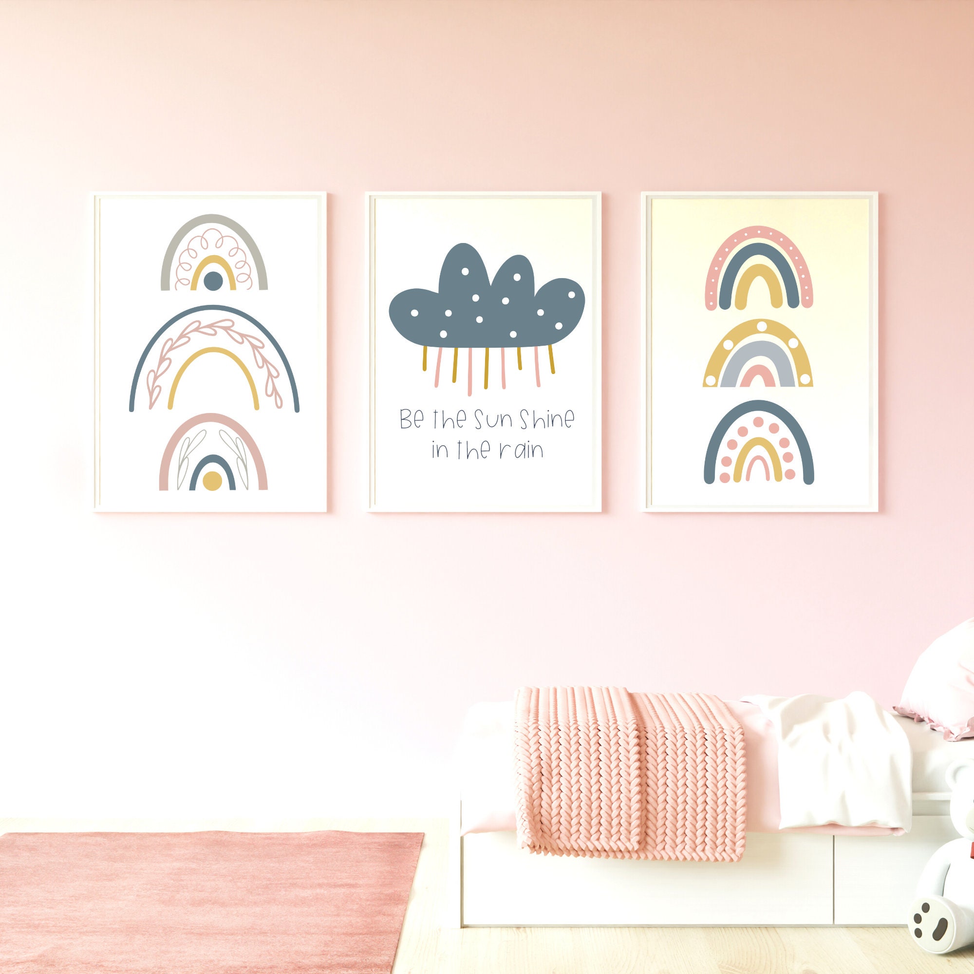 Rainbow and Flower Bedroom Decor Kids Printable Wall Decor Girls Wall ...