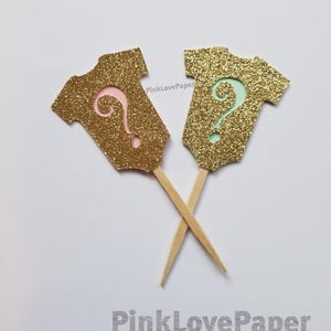 oneise baby shower boy or girl gender reveal cupcake toppers gold gittler