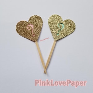 heart baby shower boy or girl gender reveal cupcake toppers
