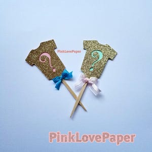 oneise baby shower boy or girl gender reveal cupcake toppers gold gittler