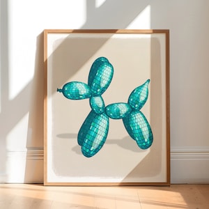 Blue Disco Ball Balloon Dog Art Print, Balloon Dog Wall Art, Pop Art, Disco Ball Decor, Kidcore, College Apartment Decor, Digital Download