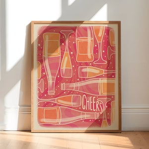Cheers Print, Bar Cart Prints, Dopamine Decor, Cocktail Poster, Happy Hour Print, Kawaii Wall Art, Maximalist Wall Art, Digital Download