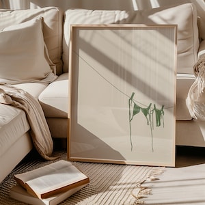 Impressão artística de biquíni verde, pôster de maiô, estampas praianas, garota coco, estampa costeira verde, decoração de apartamento universitário, download digital