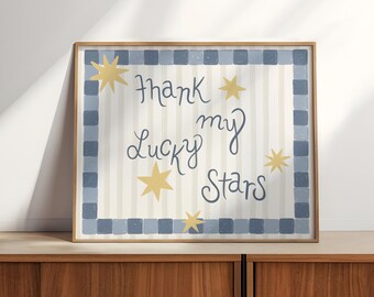 Lámina artística "Thank My Lucky Stars", arte mural celestial, decoración caprichosa para habitación infantil, arte mural para guardería, decoración horizontal para sala de juegos, descarga digital.