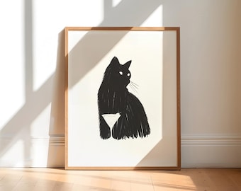 Black Cat Martini Art Print, Bar Cart Print, Cat Lover Gift, Cocktail Wall Art, Minimalist Poster, College Apartment Decor, Digital Download