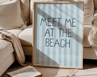 Meet Me At The Beach Art Print, Beachy Prints, Coastal Cowgirl Wall Art, Ocean Art, Surf Poster, College Apartment Decor, Digital Download