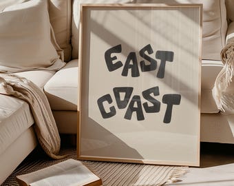 East Coast Art Print, Neutral Beachy Prints, Minimal Coastal Poster, Coastal Cowgirl Wall Art, College Apartment Decor, Digital Download