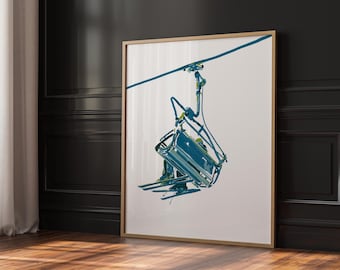 Ski Lift Art Print, Apres Ski Poster, Winter Lodge Decor