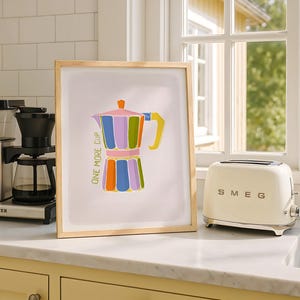 Impressão de cafeteira italiana, pôster de café, impressão de expresso, arte de parede colorida para cozinha, arte maximalista para cozinha, decoração para apartamento de estudante, download digital