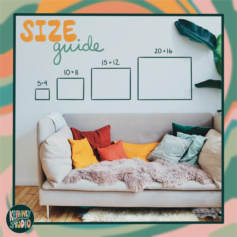 size guide. Available in 5:4 ratio. Available sizes are 5x4 inches, 10x8 inches, 15x12 inches, and 20x16 inches