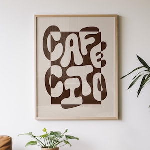 Cafecito Art Print, koffieprint, koffieposter, bruine keukenmuurkunst, Spaanse koffieprint, decor universiteitsappartement, digitale download