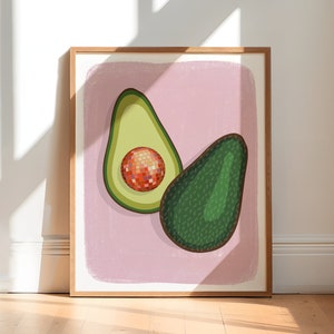 Avocado Disco Ball Art Print, Disco Ball Decor, Y2K, Disco Food, Danish Pastel, Dopamine Decor, College Apartment Decor, Digital Downlaod
