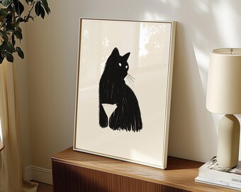 Martini Black Cat Art Print, Negative Space Drawing, Bar Cart Decor, Tuxedo Cat Lover Gift, Cocktail Wall Art, Minimalist Poster
