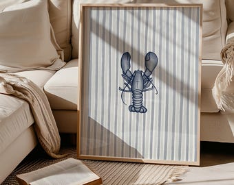 Lobster Art Print, Coastal Kitchen Wall Art, Whimsical Beachy Poster, Nautical Decor