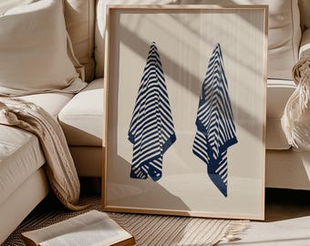 Minimalist Neutral Beach Towel Art Print, Beachy Wall Art, Coastal Bathroom Poster