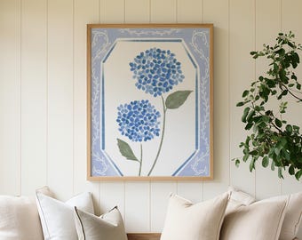 Hydrangea Print, Hydrangea Poster, Coastal Granddaughter Print, Blue Beachy Prints, Blue Willow, College Apartment Decor, Digital Download