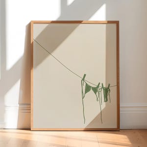 Impresión de arte de bikini verde, cartel de traje de baño, impresiones playeras, chica de coco, impresión costera verde, decoración de apartamentos universitarios, descarga digital