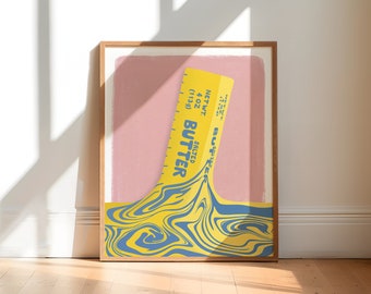 Melted Butter Art Print, Salted Butter Stick Print, Funky Kitchen Poster, Dorm Decor For College Girls, Food Poster, Y2K, Digital Download