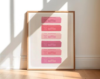 Pink Butter Sticks Art Print, Pop Art, Funny Food Poster, Maximalist Kitchen Art, Bakery Wall Art