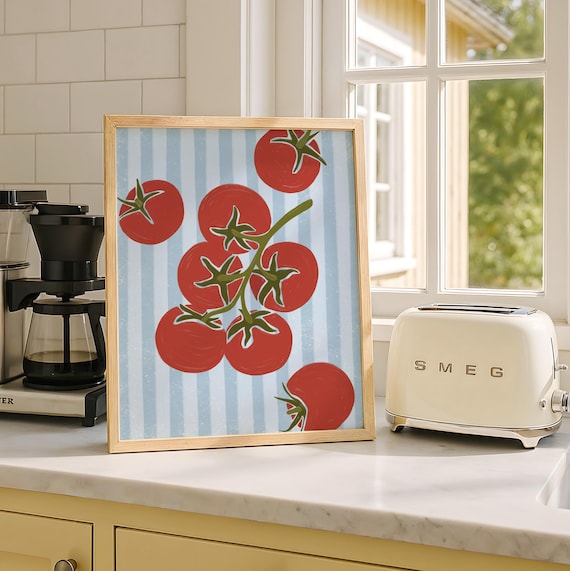 Tomato Art Print, Tomato Poster, Kitchen Wall Art, Dining Room Art, Coastal Kitchen Print, College Apartment Decor, Digital Download
