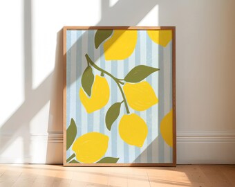 Lemon Kitchen Art Print, Coastal Kitchen Wall Art, Fruit Poster