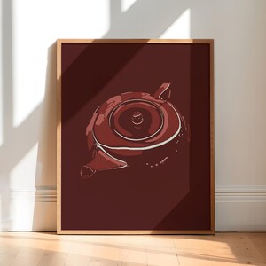 Roter Teekessel Kunstdruck, Teekanne Poster, weinrote Küche Wandkunst, digitaler Download