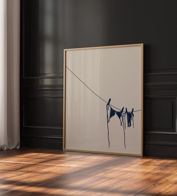 Blue Bikini Art Print, Bathing Suit Poster, Beachy Prints, Coconut Girl, Coastal Cowgirl Wall Art, College Apartment Decor, Digital Download