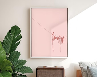 Pink Bikini Art Print, Beachy Wall Art, Coastal Wall Art, Girly Beach House Decor