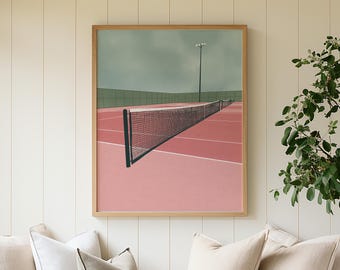 Tennis Court Art Print, Pink Sports Poster, Girly Dorm Decor