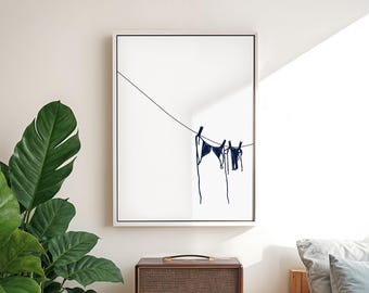 Dark Blue Bikini Art Print, Beachy Poster, Coastal Wall Art, Lake House Decor