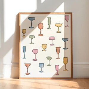 Colorful Glassware Art Print, Cocktail Poster, Stemware Print, Kitchen Art Print, Cheers Print, College Apartment Decor, Digital Download