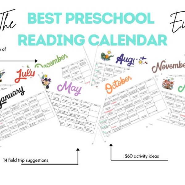 Printable | Preschool Reading | Activity Calendar | Preschool Unit Study | A4 US Letter | Instant Downland