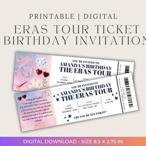 Swiftie Themed Invitation, The Eras Tour Ticket, Digital Download, Personalized Eras Tour Themed Invite Designs for Swifties