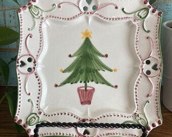 Casafina Buon Natale Christmas Tree 7.5" White Handpainted Portugal #2