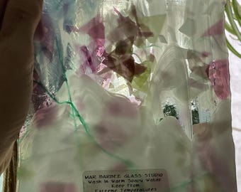 Mar Barbee Glass Studio Purple Green Floral Art Glass Easter Spring Small Tray